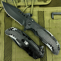 Pacific Solutions KS1696BK Black Honeycomb Grooved Spring Assisted Tactical Knife 3.75"
