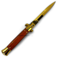 FPSTACTICAL Aurous Italian Style Stiletto Switchblade Mirror / Gold with Pakkawood Scales 4"
