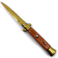 FPSTACTICAL Aurous Italian Style Stiletto Switchblade Mirror / Gold with Pakkawood Scales 4"
