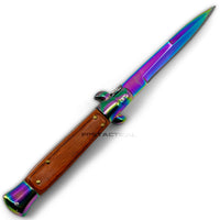 FPSTACTICAL Hue Italian Style Stiletto Switchblade Mirror / Iridescent Rainbow with Pakkawood Scales 4"