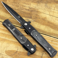 Falcon Classic Spring Assisted Stiletto Pocket Knife Black with Black Ash Wood Scales 3.75"
