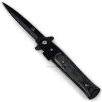 Falcon Classic Spring Assisted Stiletto Pocket Knife Black with Black Ash Wood Scales 3.75"
