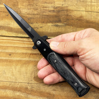 Falcon Classic Spring Assisted Stiletto Pocket Knife Black with Black Ash Wood Scales 3.75"