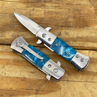 Pacific Solutions KS3336S-SK Miniature Blue Pearlex Mirror / Chrome Spring Assisted Stiletto Knife 1.75"