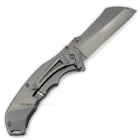 Falcon Classic KS3301CB Chrome Silver and Gray Ash Wood Cleaver Spring Assisted Knife 3.25"
