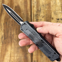 FPSTACTICAL Anthracite OTF Knife Black Silver w Carbon Fiber Handle 3.5"