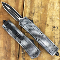 FPSTACTICAL Anthracite OTF Knife Black Silver w Carbon Fiber Handle 3.5"