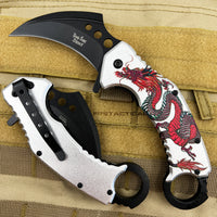 Dark Side Matte Black & Silver Embossed Dragon Spring Assisted Karambit Fantasy Knife 3" DS-A076SRD