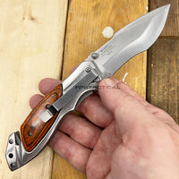 MTech USA Spring Assisted Pocket Knife Silver with Wooden Scales 3.25" MT-A1073BR
