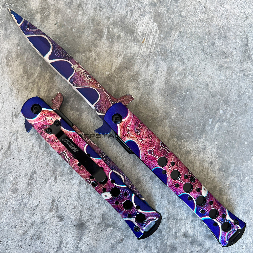 Mtech USA Timascus Rainbow /Purple & Black Spring Assisted Stiletto Knife 4