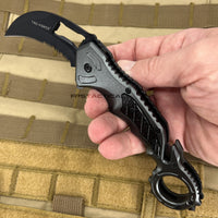 Tac-Force Black and Gray Karambit Spring Assisted Tactical Rescue Knife w Bottle Opener & Seat Belt Cutter 3"
