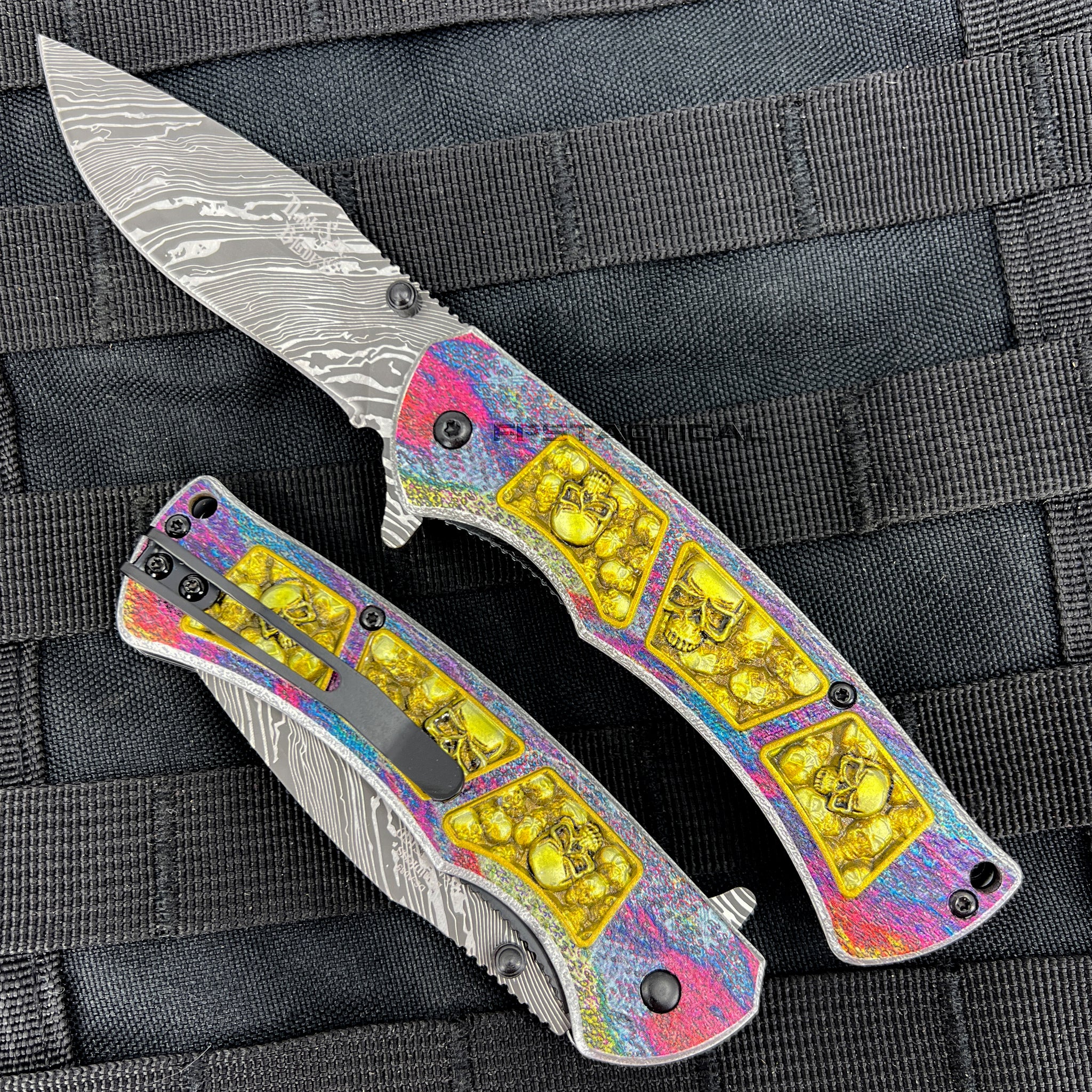 8 Dark Side Rainbow Tactical Spring Assisted Open Folding Pocket Knife  Blade