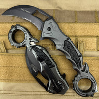 Tac-Force Black and Gray Karambit Spring Assisted Tactical Rescue Knife w Bottle Opener & Seat Belt Cutter 3"