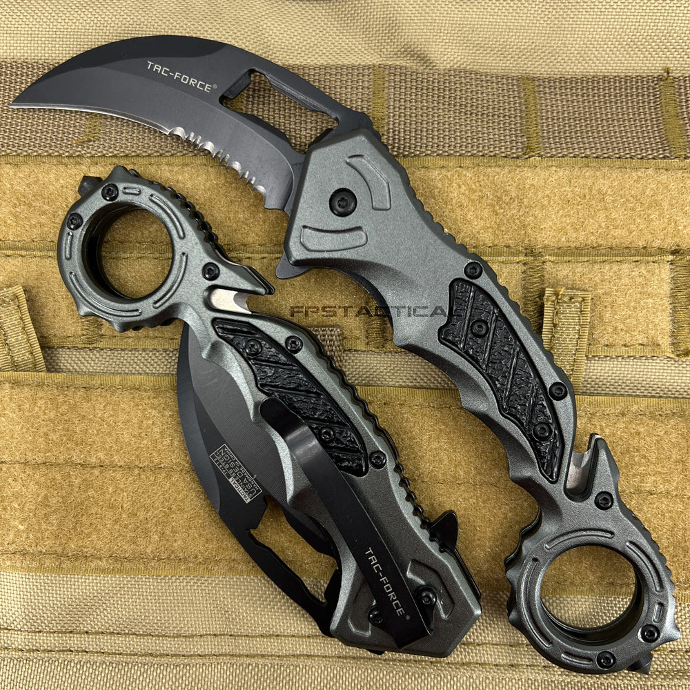 Tac-Force Black and Gray Karambit Spring Assisted Tactical Rescue Knife w Bottle Opener & Seat Belt Cutter 3