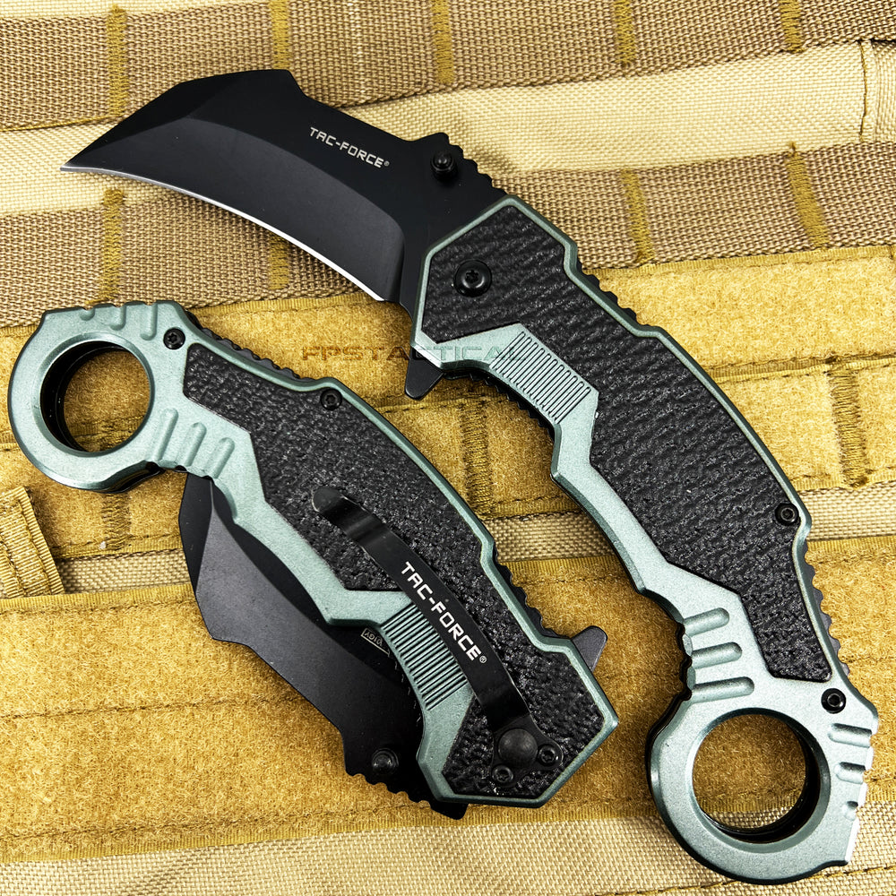 Tac-Force Teal Gray & Black Karambit Spring Assisted Tactical Knife w Glass Breaker & Rubberized Grip 3