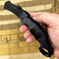 Tac-Force Blue & Black Karambit Spring Assisted Tactical Knife w Glass Breaker & Rubberized Grip 3"