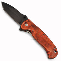 Pacific Solutions Cherry Wooden Handle Spring Assisted Hunting Knife Black & Brown 3.5"
