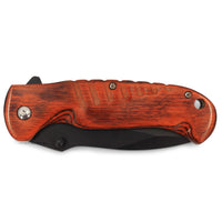 Pacific Solutions Cherry Wooden Handle Spring Assisted Hunting Knife Black & Brown 3.5"
