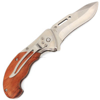 Pacific Solutions Spring Assisted Hunting Knife with Extended Grip Wooden Handle Silver & Brown 3.5"
