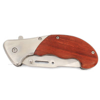 Pacific Solutions Spring Assisted Hunting Knife with Extended Grip Wooden Handle Silver & Brown 3.5"
