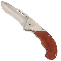 Pacific Solutions Spring Assisted Hunting Knife with Extended Grip Wooden Handle Silver & Brown 3.5"
