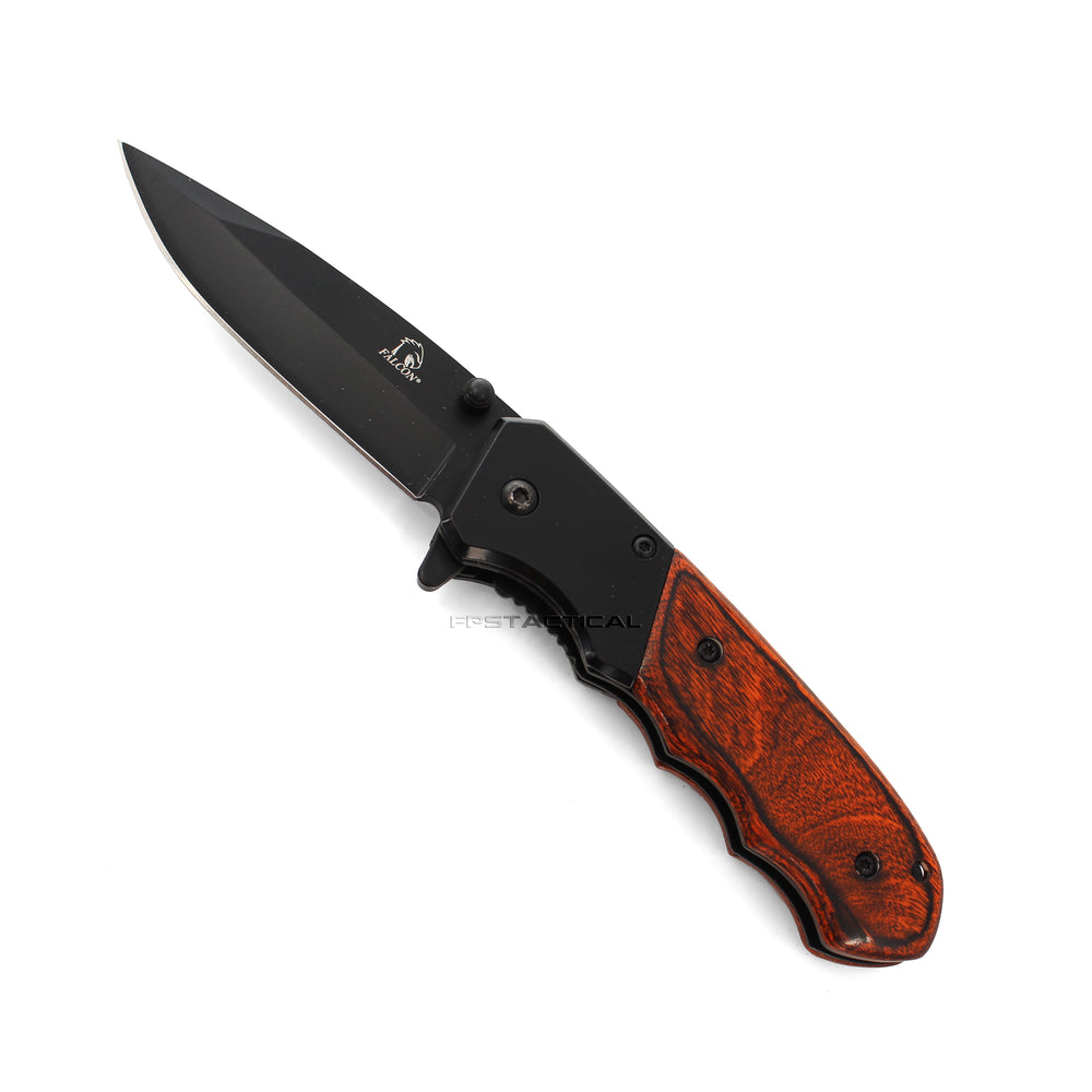 Falcon KS33298RW Compact Drop Point Black and Cherry Wood Spring Assisted Knife 3