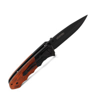 Falcon KS33298RW Compact Drop Point Black and Cherry Wood Spring Assisted Knife 3"
