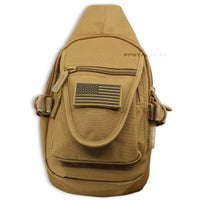 East West USA Desert Tan Tactical Military Sling Backpack w Removable USA Flag Patch
