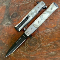 Tac-Force Milano Spring Assisted Stiletto Pocket Knife Black with White Pearlex 3.75"
