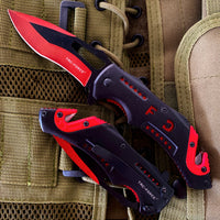 Tac-Force Firefigther / Fire Department Spring Assisted Rescue Survival Knife Red & Black 3.5" TF-976FD