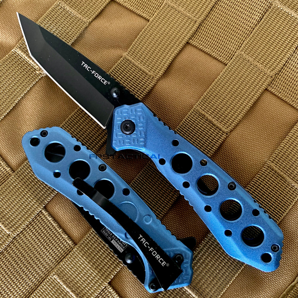 Tac-Force Black & Blue EDC Police / First Responder Tanto Style Spring Assisted Knife 3.5