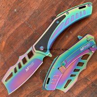 MTech USA Rainbow Iridescent Cleaver Spring Assisted Pocket Knife w/ G10 Inlay 3.5"
