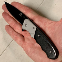 Falcon Compact Drop Point Black and Silver Ash Wood Spring Assisted Knife 3"
