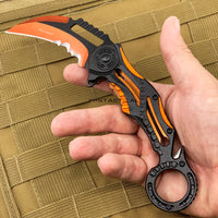 Tac-Force EMS / EMT Orange & Black Karambit Spring Assisted Tactical Rescue Knife w Seat Belt Cutter 3"