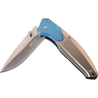 MTech USA Ball Bearing Chrome / Silver / Blue Manual Folding Pocket Knife w Tinite Coating 3.5"
