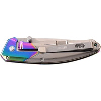 MTech USA Ball Bearing Chrome / Silver / Iridescent Rainbow Manual Folding Pocket Knife w Tinite Coating 3.5"
