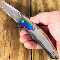 MTech USA Ball Bearing Chrome / Silver / Iridescent Rainbow Manual Folding Pocket Knife w Tinite Coating 3.5"