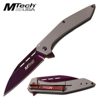 MTech USA Wharncliffe Ball Bearing Tinite Coated Manual Folding Knife Purple / Pewter Gray 3.5"