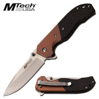 MTech USA Ball Bearing Silver & Copper Manual Folding Pocket Knife w Carbon Fiber Inlay 3.5"
