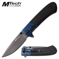 MTech USA Ball Bearing Gray / Black / Blue Manual Folding Pocket Knife w G10 Scales 3.75"
