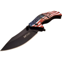 MTech USA Flag Textured 3D Punisher Skull Spring Assisted Knife Red / White / Blue & Black KS-A1025A 3.75"
