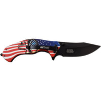 MTech USA Flag Textured 3D Punisher Skull Spring Assisted Knife Red / White / Blue & Black KS-A1025A 3.75"
