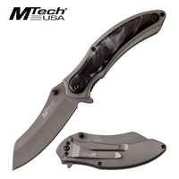 Mtech USA Tinite Wharncliffe Spring Assisted Tactical Pocket Knife Gray / Black Ash Marble 3.5"