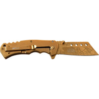 MTech USA Cleaver Spring Assisted Pocket Knife with Gold Blade and Wood Handle MT-A1050GD