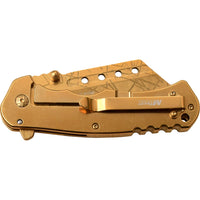 MTech USA Cleaver Spring Assisted Pocket Knife with Gold Blade and Wood Handle MT-A1050GD