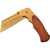 MTech USA Cleaver Spring Assisted Pocket Knife with Gold Blade and Wood Handle MT-A1050GD
