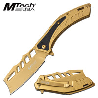 MTech USA Gold & Black Cleaver Spring Assisted Pocket Knife w/ G10 Inlay 3.5"