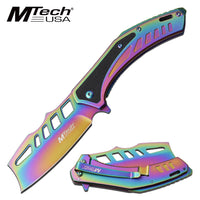 MTech USA Rainbow Iridescent Cleaver Spring Assisted Pocket Knife w/ G10 Inlay 3.5"