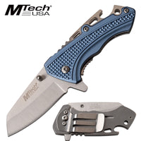 Mtech USA Miniature Spring Assisted Tactical Knife w Bottle Opener Silver & Blue 2.25"
