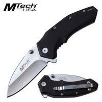 Mtech USA Compact Spring Assisted Pocket Knife Silver with Black Ash Wooden Scales 2.75"
